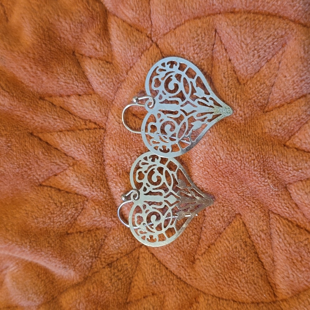 Sterling Silver Norwegian Rosemaling Heart Earrings